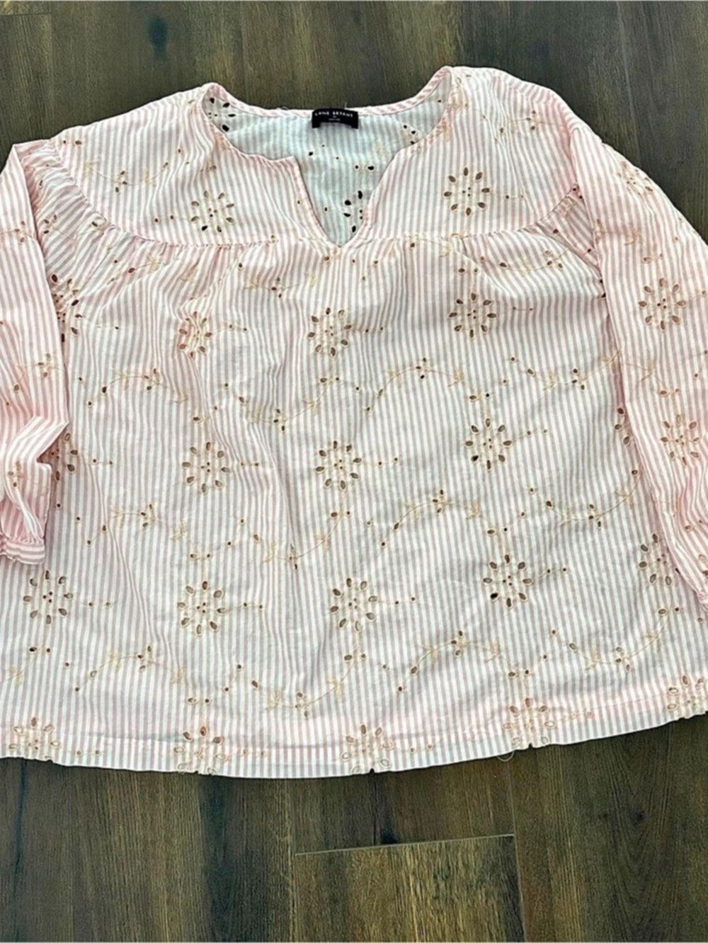 Lane Bryant Pink & White Striped Embroidered Blouse 24